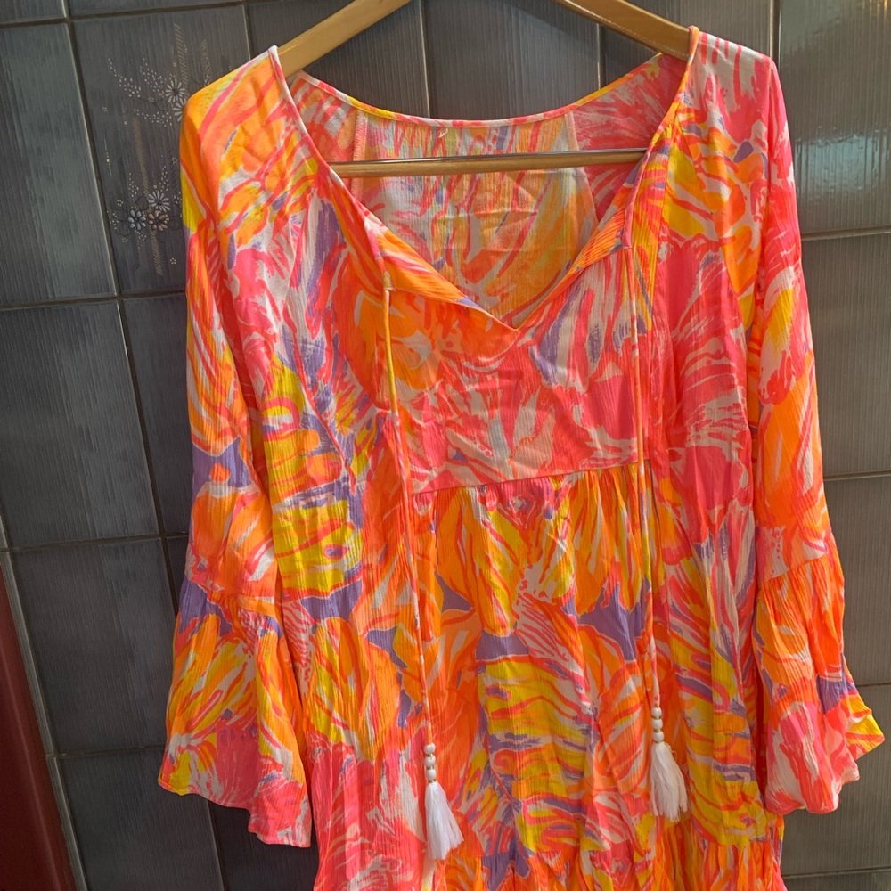Lily Pulitzer XL Pink Summer Cover-Up with White Tassel Embellishment